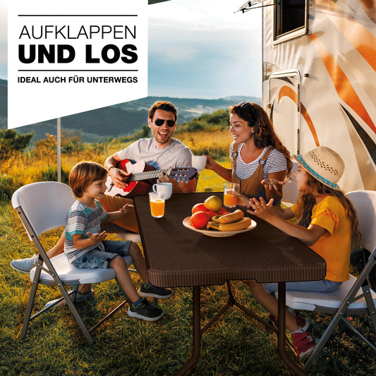 tillvex Gartentisch klappbar Rattan Optik 180x75cm | Buffettisch mit Tragegriff | Klapptisch für Garten Terrasse und Balkon | Campingtisch 6 Personen