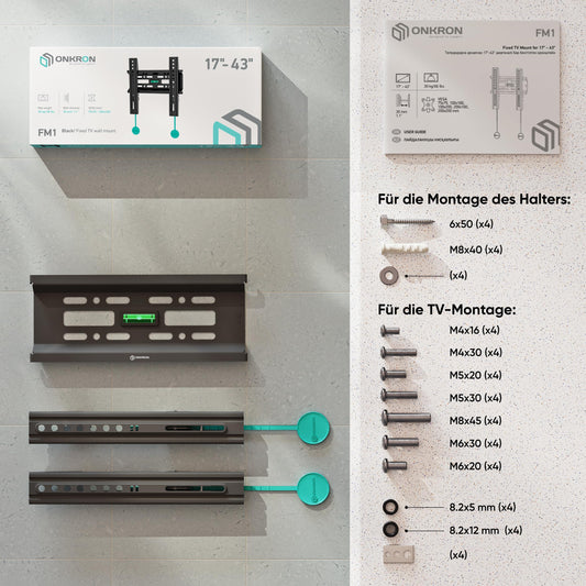ONKRON Wandhalterung für TV 17" - 43" mit einem Gewicht bis zu 30 kg max VESA 200x200 schwarz FM1