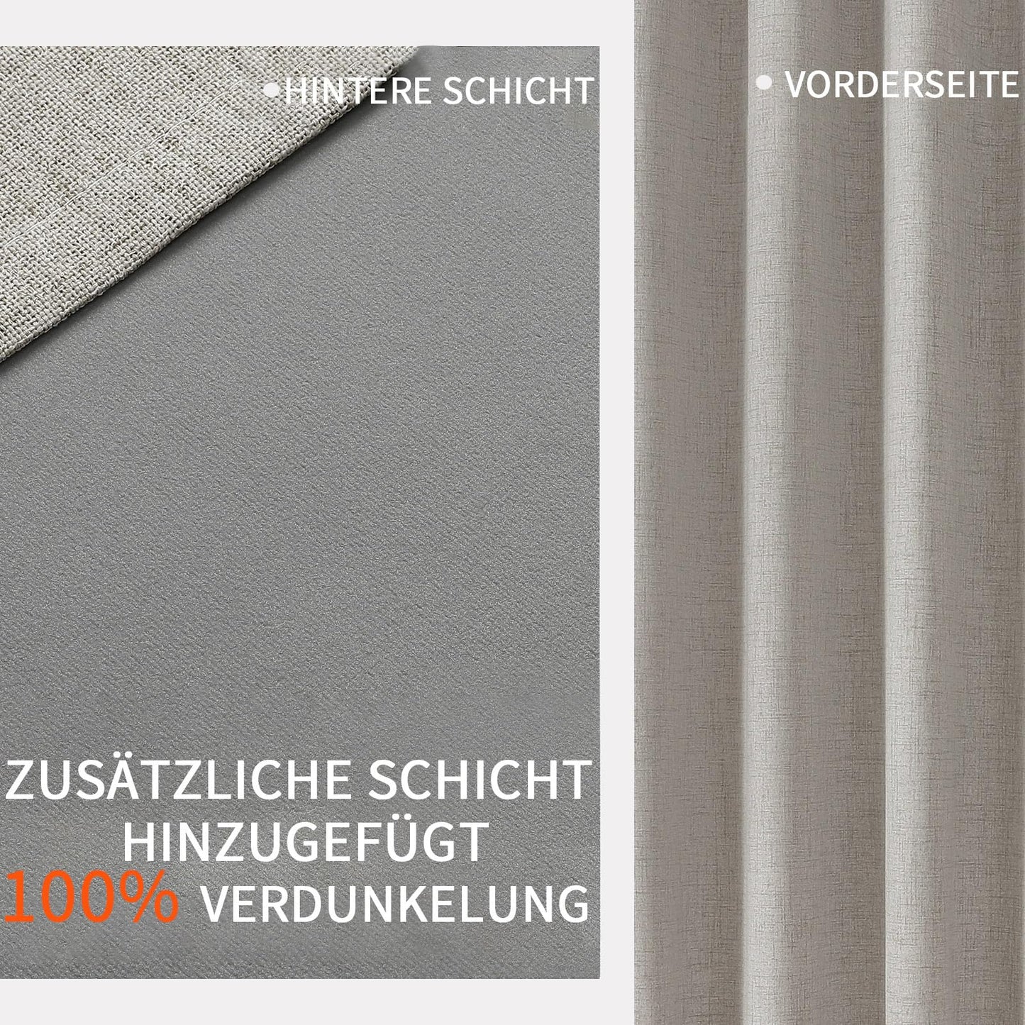 Joydeco 100% Blickdichte Vorhänge mit Ösen Gardinen Leinenoptik 2 Stück H 175 x B 140, Verdunkelungsvorhang Leinen Weiß Thermovorhang Hitzeschutz Grauweiß, für Schlafzimmer Wohnzimmer