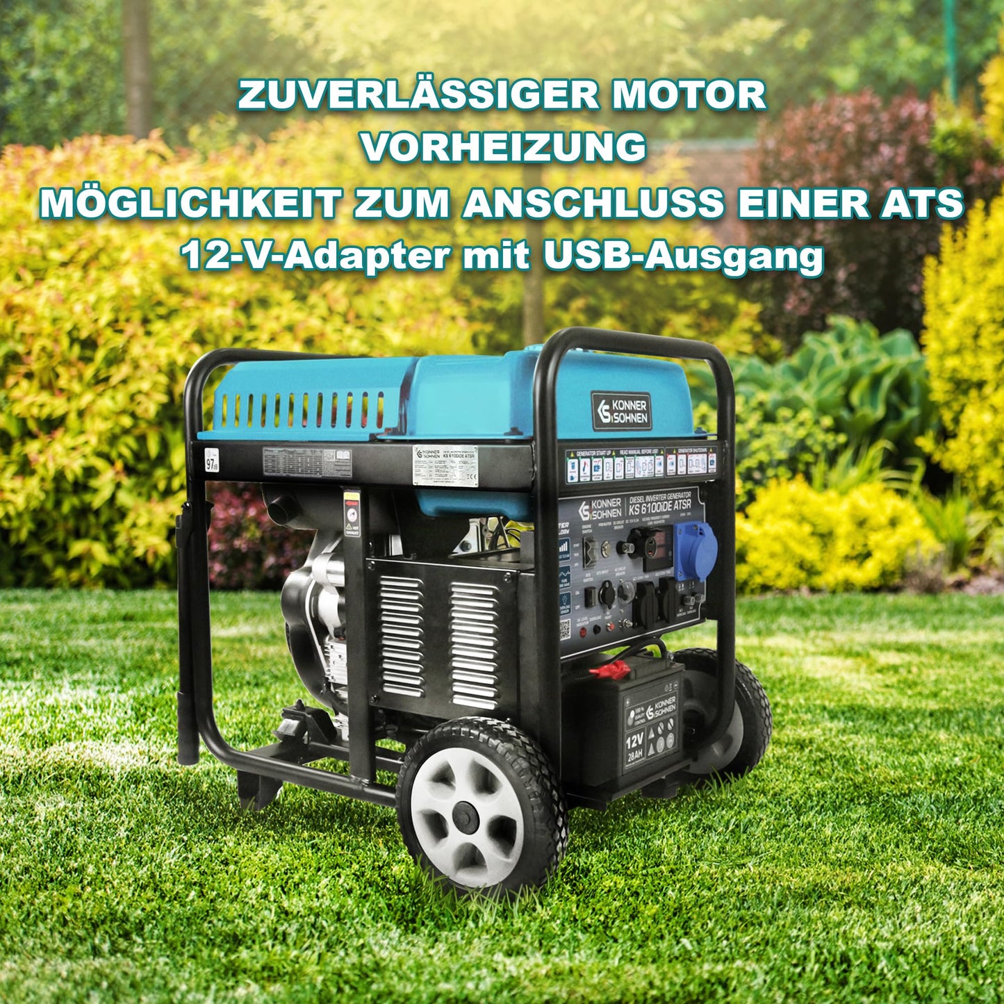 K&S Könner&Söhnen Diesel-Inverter-Generatoren KS 6100iDE ATSR, diesel notstromaggregat 5,5 kW, 2×Schuko 230 V, CEE 230 V 32 A,LED-Display, diesel Inverter - stromerzeuger mit Vorheizung