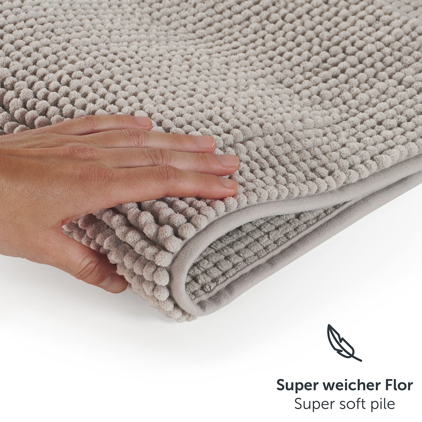 Blumtal Badematte 70x120 cm Chenille - Oeko-TEX zertifizierter Badteppich - Badematten & Badteppiche - Duschvorleger - Badvorleger rutschfest waschbar - Badezimmerteppich groß - Badematte Grau