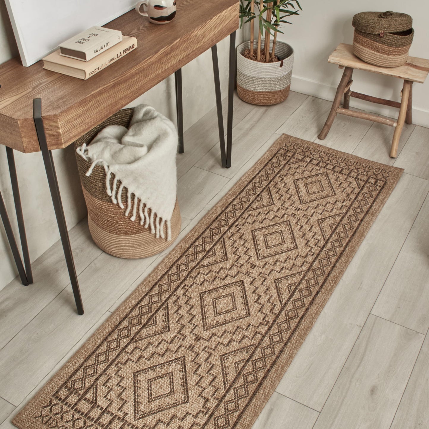 Naturteppich, Naturteppich, Böhmischer Teppich, Jute-Look, Teppich Wohnzimmer, Schlafzimmer, Flur, Außenteppich, Naturfarbe (160x230 cm, 8729 Braun)