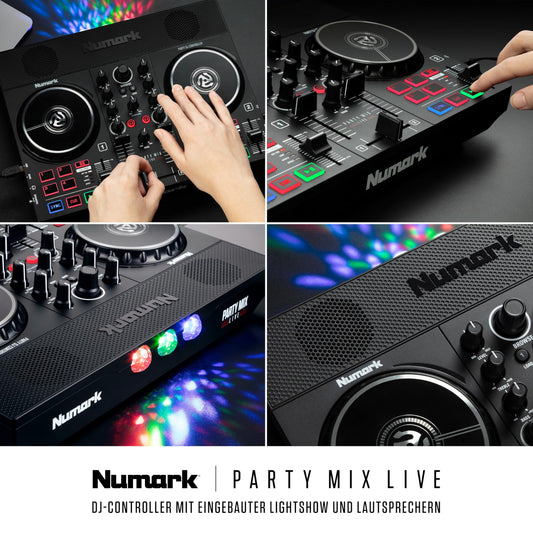 Numark Party Mix Live – DJ Controller Mischpult mit eingebauten Lautsprechern, Lichtshow; unterstützt direktes Streaming von TIDAL, SoundCloud u. mehr