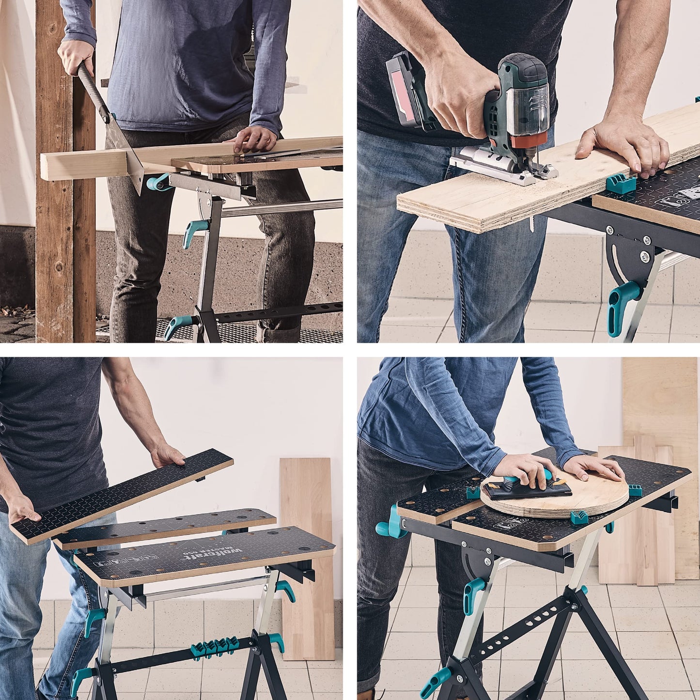 wolfcraft Spann- und Arbeitstisch Master 650 Ergo - 6870000 - stufenlos höhenverstellbar - zusätzliches Einlegebrett zum Erweitern der Arbeitsfläche - mobil einsetzbar - Made in Europe