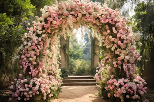 WaW 2.7x1.8m Hochzeitshintergrund Fotohintergrund Blumen Bogen Hintergrund für Fotografie, Fotobox, Fotowand Romantische Hochzeit Valentinstag