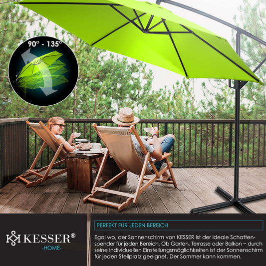 KESSER® Alu Ampelschirm Sonnenschirm + Abdeckung Ø350 cm & Kurbelvorrichtung Kurbelschirm mit Ständer UV-Schutz Aluminium Wasserabweisende Bespannung 360° Funktion Garten-Schirm Marktschirm Hellgrün