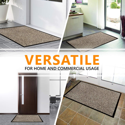 GadHome Fußmatte Beige Grau 90x150 cm | Eingangstürmatte wasserdicht waschbar strapazierfähiger Schmutzfänger | Rutschfester Schmutzfängerfußmatte für Haustür, Flur, Eingang, Küche, Schlafzimmer