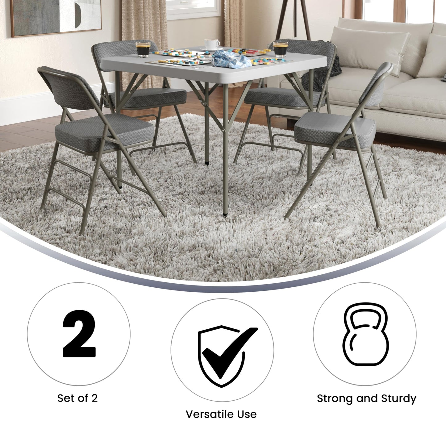Flash Furniture Klappstuhl HERCULES aus Metall – Dick gepolsterter Stuhl für Gäste oder Veranstaltungen – Stabiler Küchenstuhl auch für draußen geeignet – 2er-Set – Grau