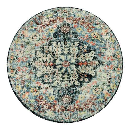 Lahome Runder Teppich mit böhmischen Blumen-Medaillon-Motiven, 122 cm, runder Teppich, weich, Badezimmermatte, türkisisch, rutschfest, maschinenwaschbar, für den Innenbereich, Küche, Couchtisch