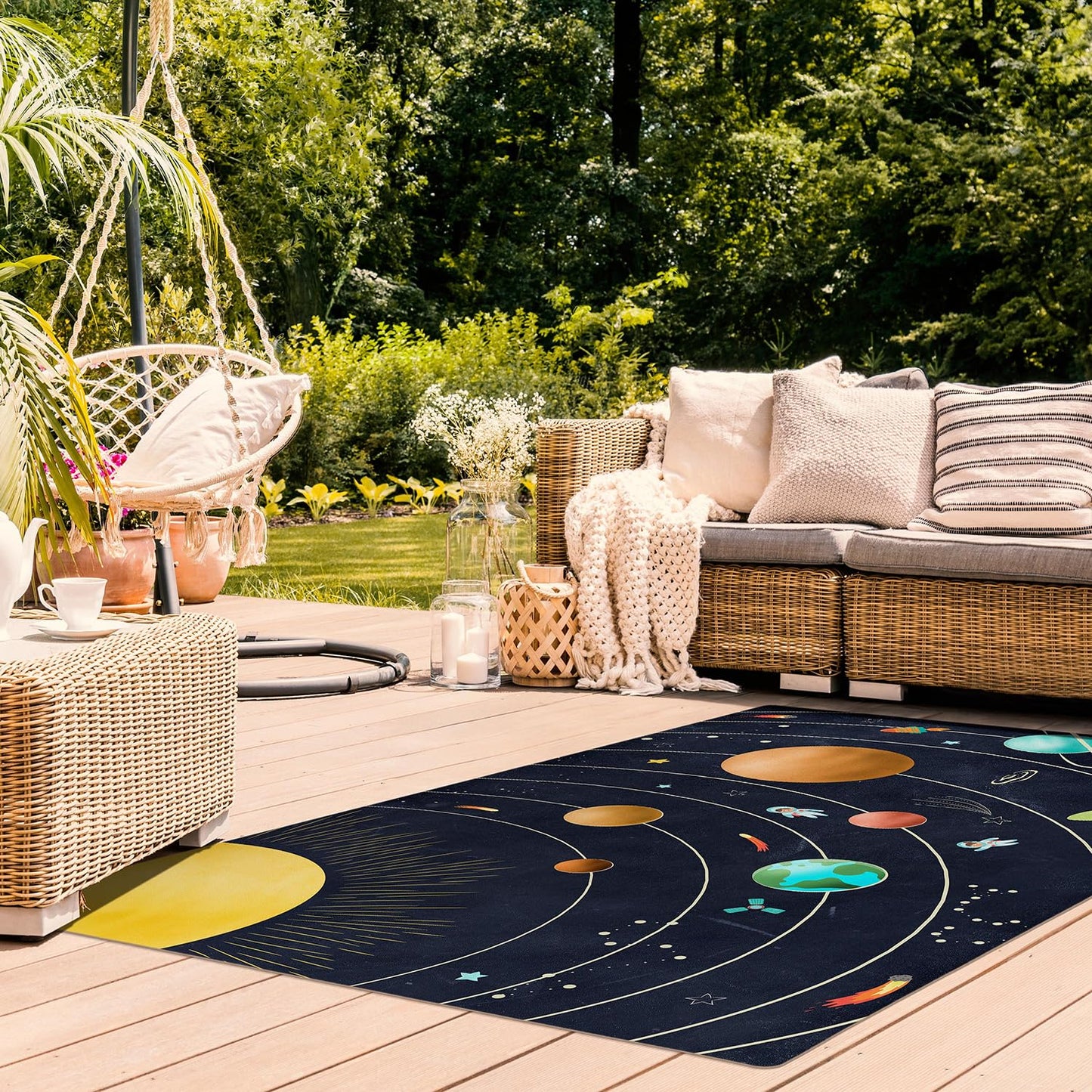 murando - Vinyl Teppich 90x60 cm - PVC Küchenteppich für Wohnzimmer Schlafzimmer Outdoor Läufer Küche Vinylteppich Dünn rutschfest Balkonteppich Design Weltall Kosmos Planeten e-A-10090-bi-a