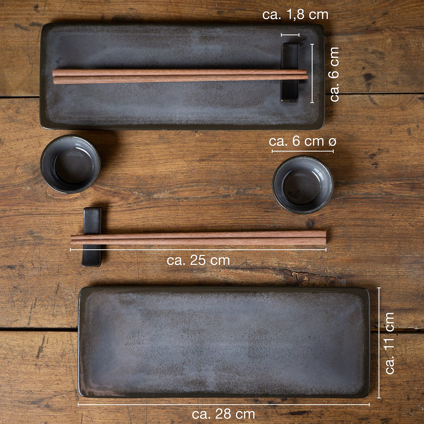 Moritz & Moritz VIDA 10-tlg. Sushi Geschirr Set für 2 Personen - Sushi Servierset mit 2x Sushi-Teller, Dip-Schälchen und Stäbchen