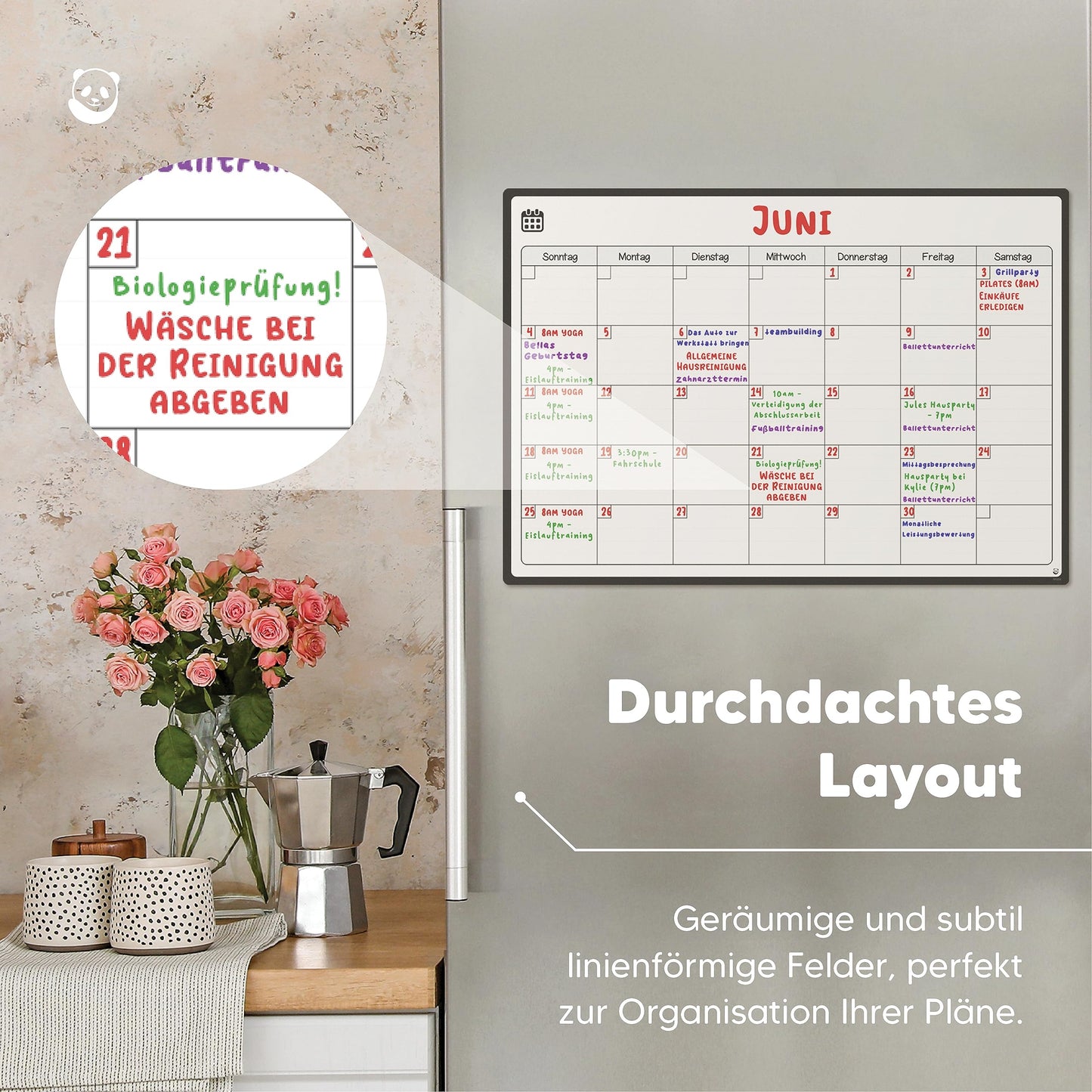 Smart Panda magnetisches Whiteboard und Kühlschrank-Kalender - ideal, um organisiert zu sein - Ideal für Monatsplanungen, Veranstaltungseinträge und Ferienpläne - Schreibtafel, Monatlich - auf Deutsch