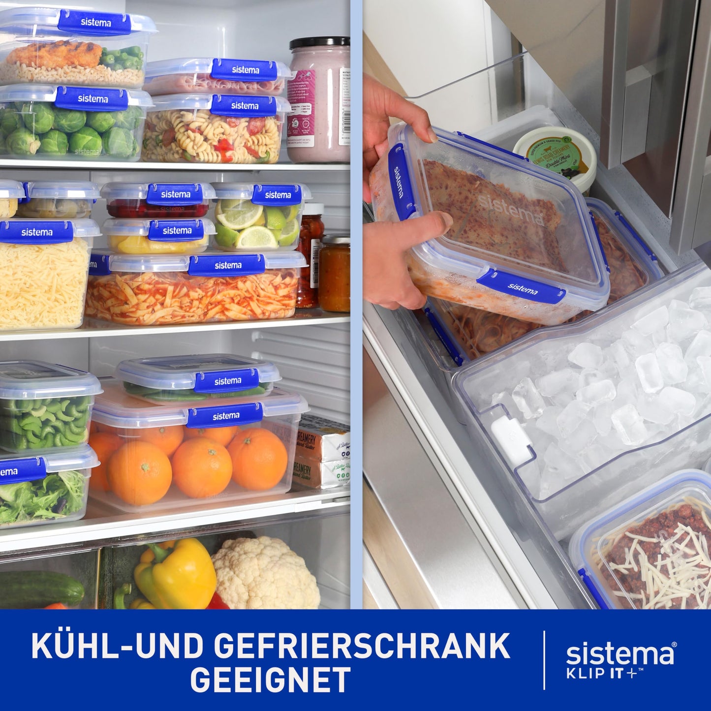 Sistema KLIP IT PLUS Frischhaltedosen Set | 1 l rechteckig | auslaufsichere, stapelbare und luftdichte Vorratsdosen mit Deckel | geeignet für Kühl-/Gefrierschrank | BPA-frei | 3 Stück