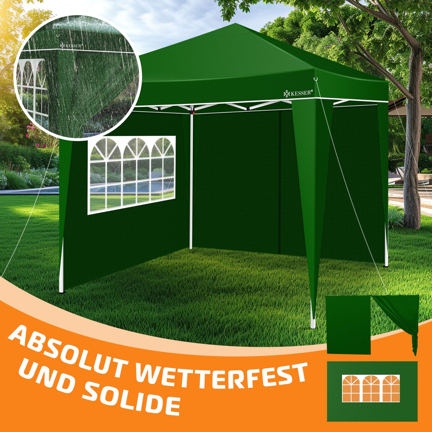 KESSER® 2X Seitenwand für Pavillon 3x3m - Faltpavillon Pop Up | klappbar | platzsparend | verstaubar, Grün
