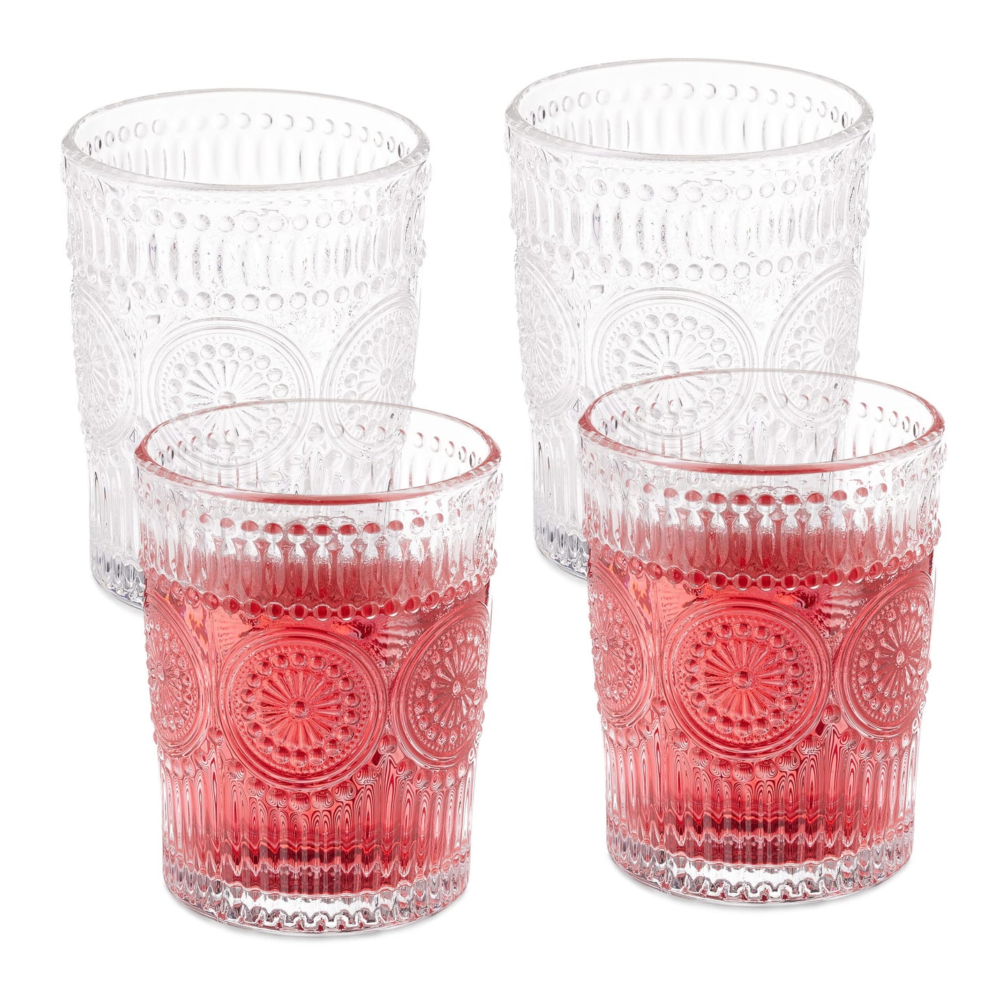Relaxdays Trinkgläser, 4er Set, 300 ml, Vintage Gläser Wasser, Saft, Limo, spülmaschinenfest, Wassergläser, transparent, 10 x 8 cm