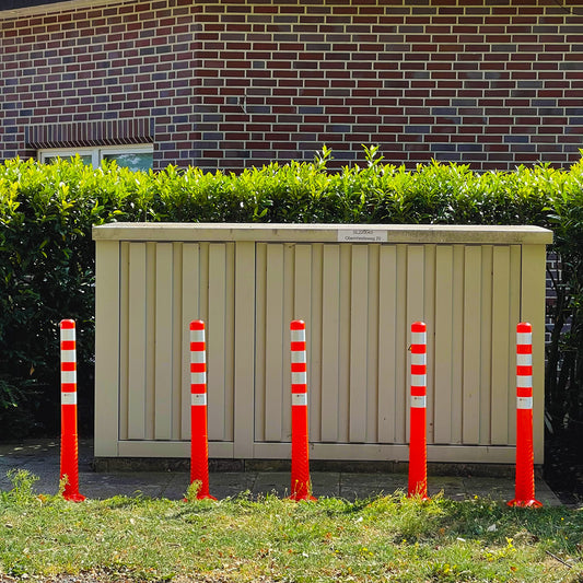 UvV 5 Stück flexible Absperrpfosten Ecoline 100cm orange vier Reflexstreifen (RA1) Befestigungsmaterial - überfahrbar, selbstaufrichtend (5-100cm)