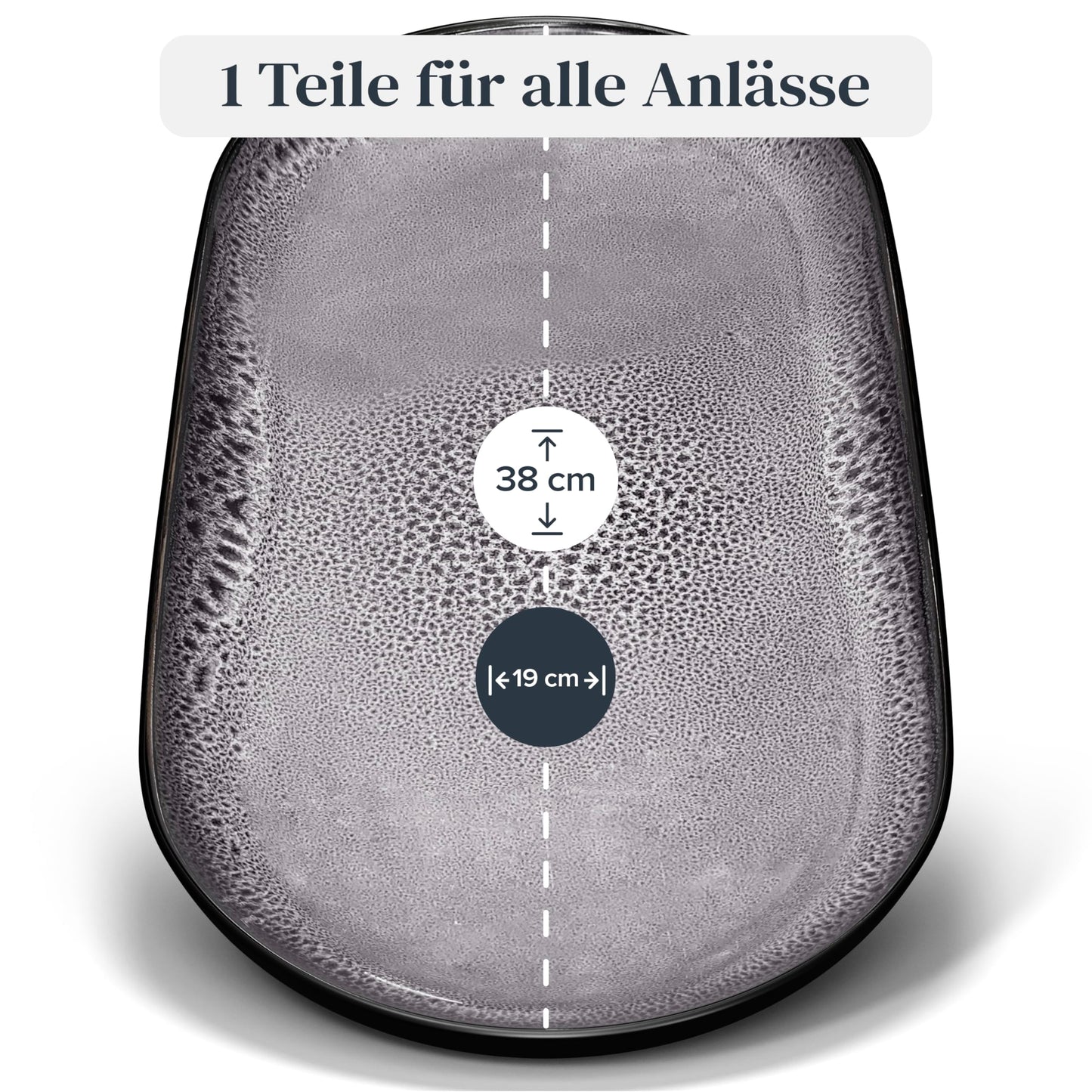 Servierplatte Steingut Ibiza - Hochwertige Mediterrane Servier Teller Groß - Spülmaschinen-, Mikrowellen- und Kratzfest - Serving Plate Oval, Servierteller Groß - Pure Living Geschirr in Grau