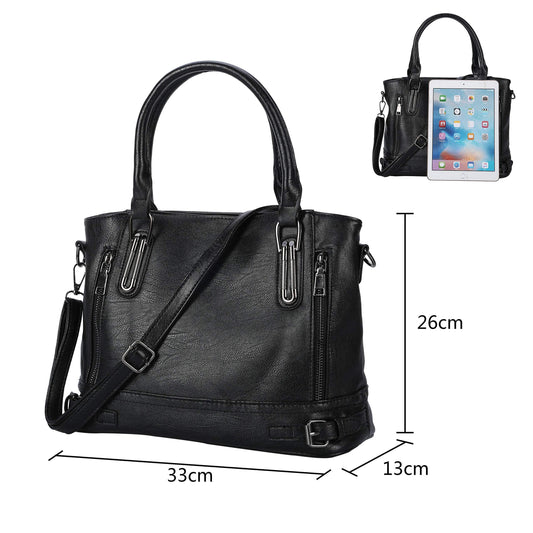 VINBAGGE Damen Handtasche Leder Henkeltasche Top Griff Tasche Vintage Weiches Umhängetasche Schultertasche für Frauen - Schwarz