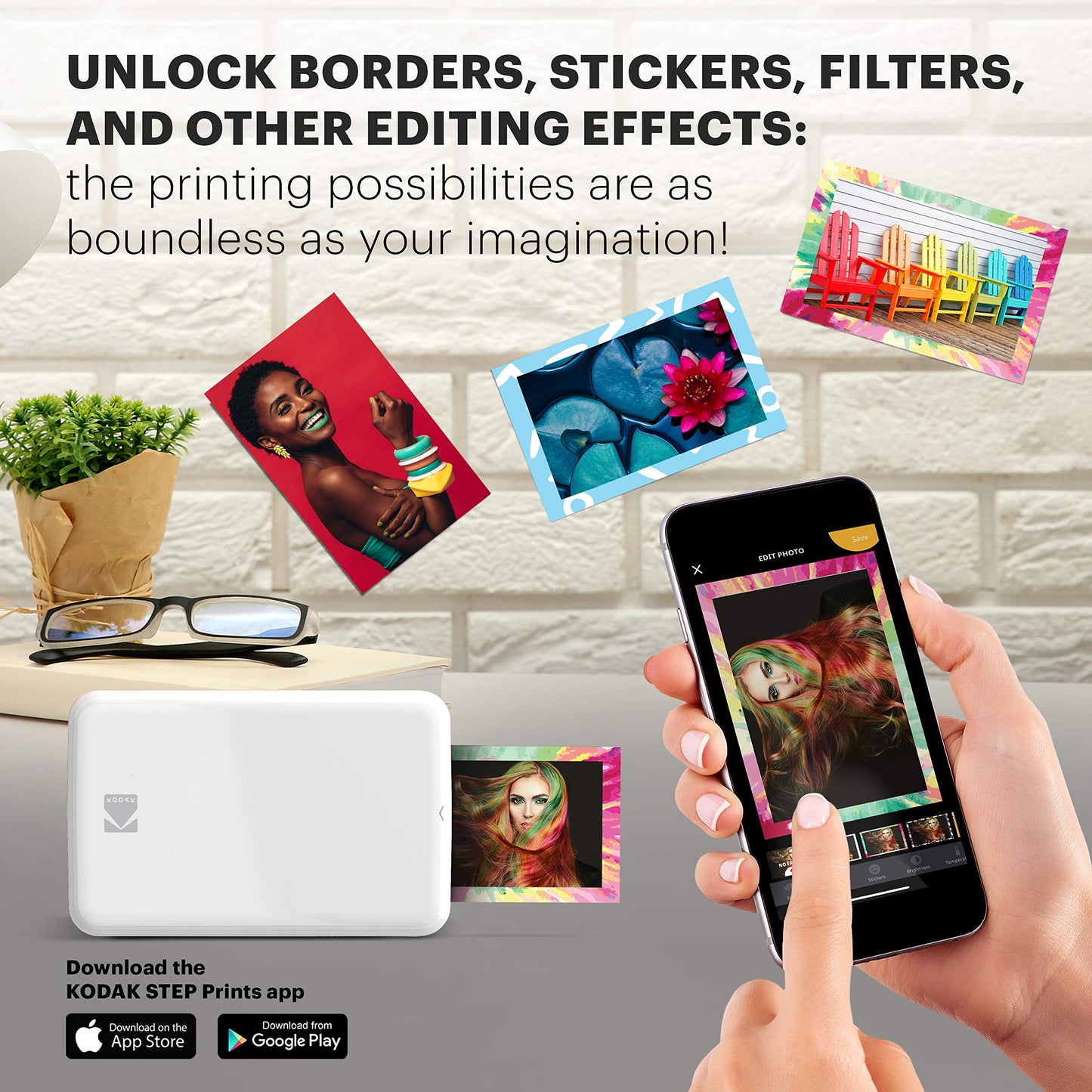 KODAK Step Sofort-Smartphone-Fotodrucker - Tragbarer Mini-Farb-Mobilfotodrucker - Zink 2x3” Klebefotos - Bluetooth-kompatibel mit iOS- & Android-Geräten - Spaßige Bearbeitungs-App - Weiß