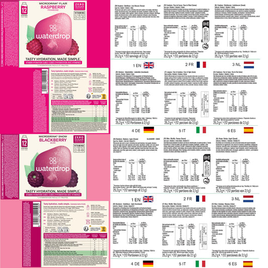waterdrop® Microdrink Set | 48 Waterdrop Drops Würfel - 4 fruchtige Sorten | Zuckerfreies Getränkpulver | Geschmack für Wasser | kalorienarm mit wertvollen Vitaminen | Brausetabletten | Wasserzusatz