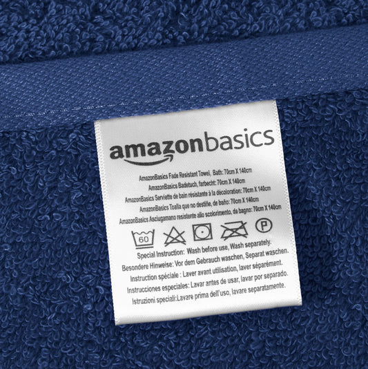 Amazon Basics – 4 Stück Badetuch-Set für Badezimmer, lichtbeständig, 100 % Baumwolle, weich und saugfähig, 2 Badetücher und 2 Handtücher, Königsblau
