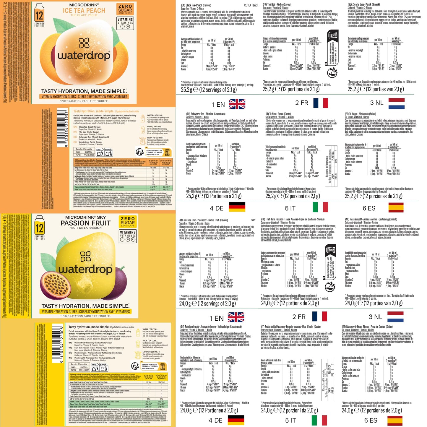 waterdrop® Microdrink Set | 48 Waterdrop Drops Würfel - 4 fruchtige Sorten | Zuckerfreies Getränkpulver | Geschmack für Wasser | kalorienarm mit wertvollen Vitaminen | Brausetabletten | Wasserzusatz
