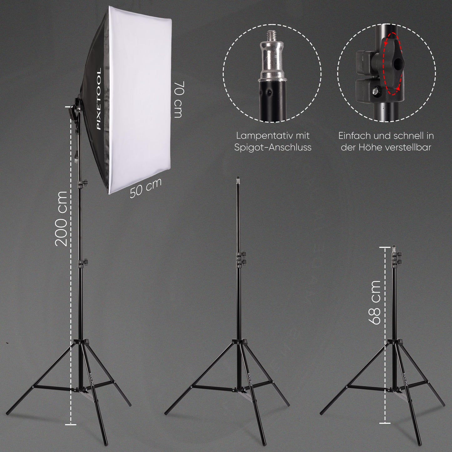 PIXETOOL Fotostudio Set - Greenscreen (3 x 3 m) mit Ständer (0,9 x 2,6 m) - Softbox mit Lampen Set - Green Screen Fotohintergrund - Reflektor - Studiolicht Fotolampe - Streaming Fotografie Zubehör