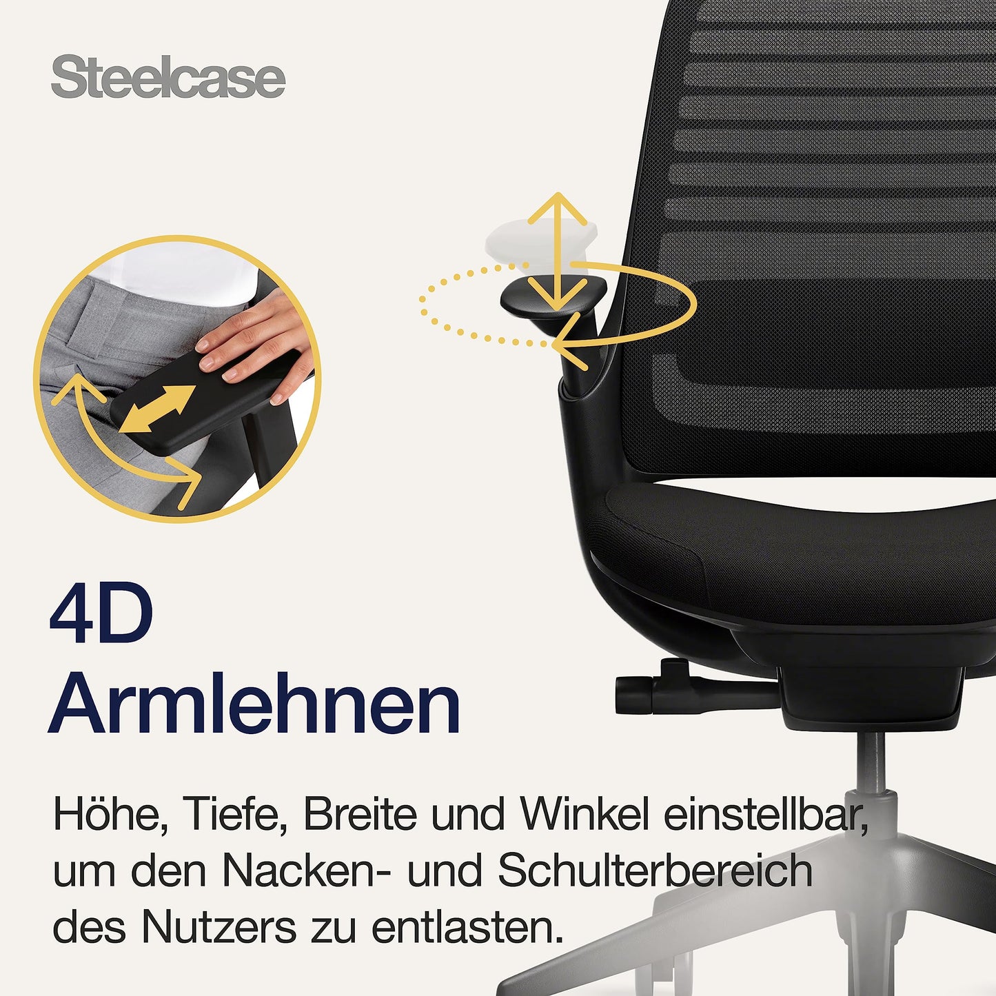 Steelcase Series 1 Ergonomischer Bürostuhl mit LiveBack Lumbalstütze und 4D-Armlehnen Onyx Schwarz