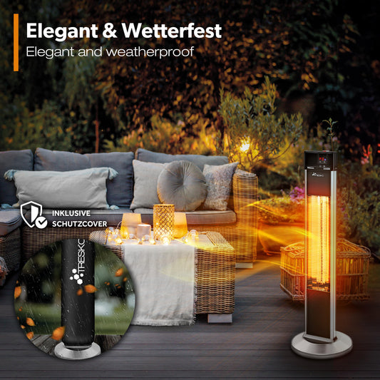 TRESKO Infrarot Stand-Heizstrahler 2000W mit Fernbedienung | Wärmestrahler Terrasse elektrisch mit 3 Heizstufen | Terrassenstrahler Innen & Außen | Infrarotstrahler mit LED-Anzeige