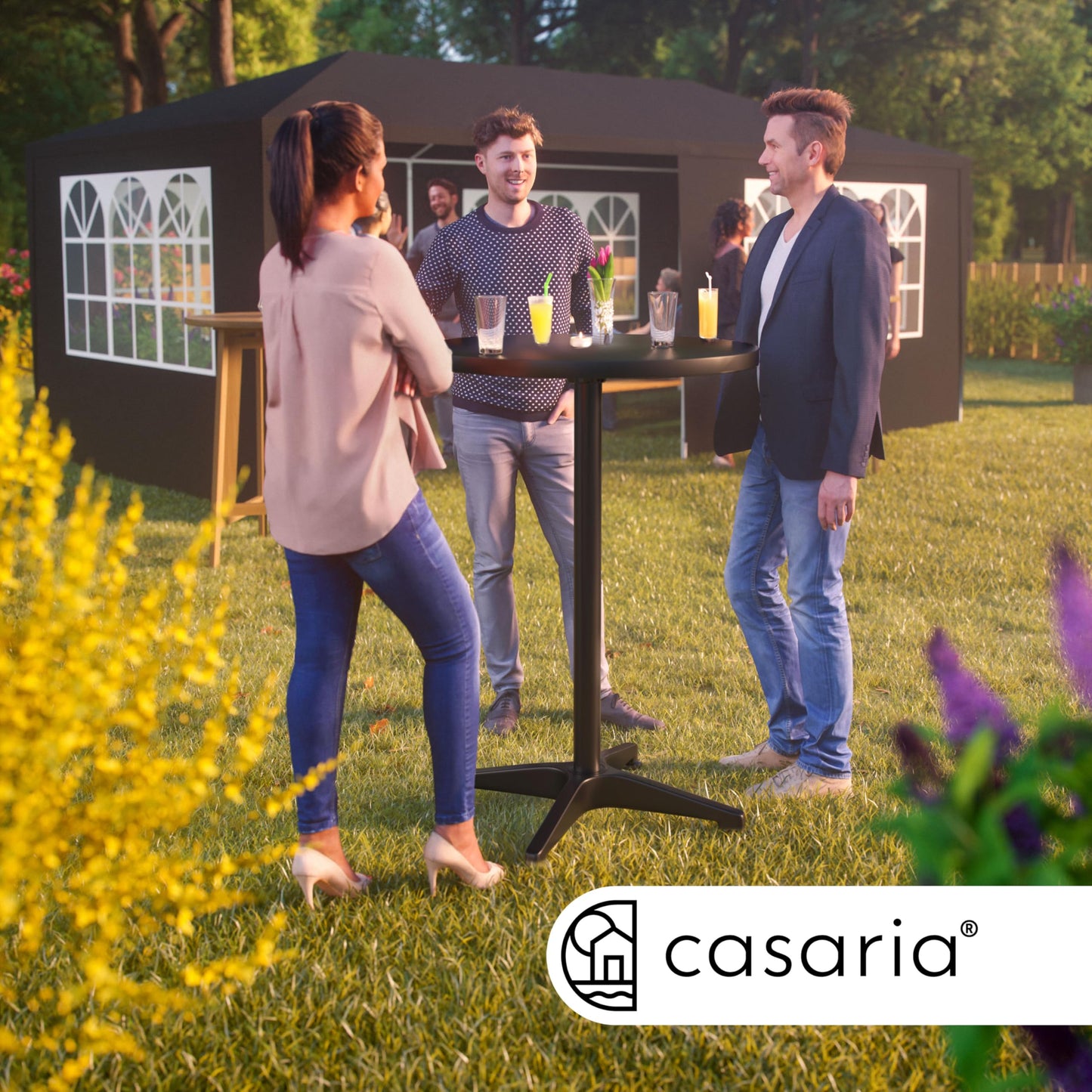 Casaria® 2in1 Stehtisch 2er Set Höhenverstellbar Klappbar 70 cm / 115 cm Wetterfest Alu Ø 60 cm Rund Outdoor Indoor Beistelltisch Bistrotisch Schwarz