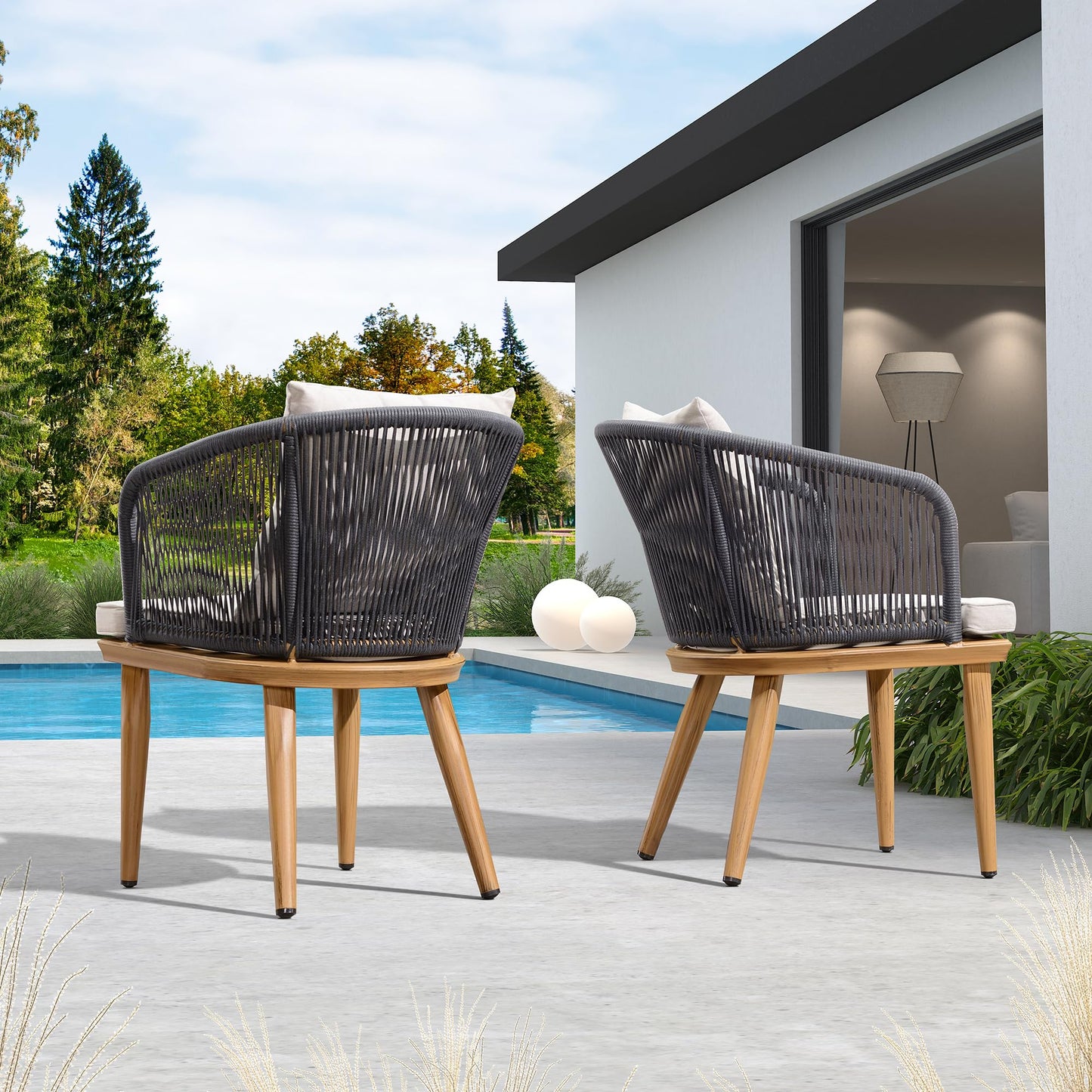 PURPLE LEAF 7-TLG Gartenmöbel Set Terrassenmöbel Außen Balkonmöbel Esstisch Teak Wetterfest 8 Esszimmerstühle UV-Beständigkeit mit Kissen für Garten, Natur
