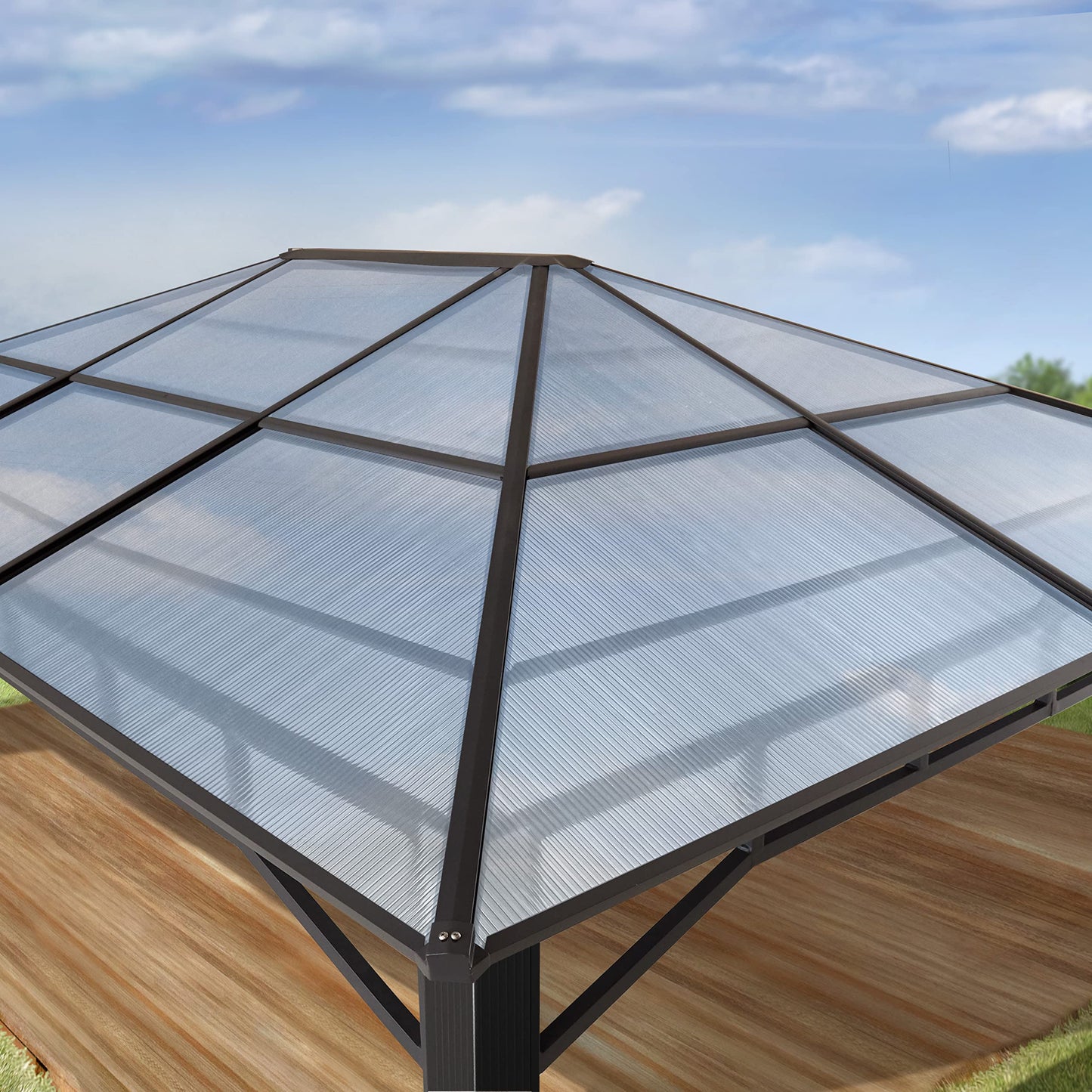 TOOLPORT Gartenpavillon 3x4 m wasserdicht ALU Deluxe Polycarbonat Dach ca. 8mm Pavillon 4 Seitenteile Partyzelt grau 9x9cm Profil