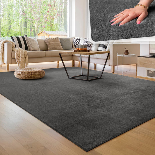 Paco Home Moderner Kuscheliger Wohnzimmer Teppich Kurzflor waschbar flauschig Weich Einfarbig Felloptik zeitlos stilvoll rutschfest pflegeleicht, Grösse:140x200 cm, Farbe:Anthrazit