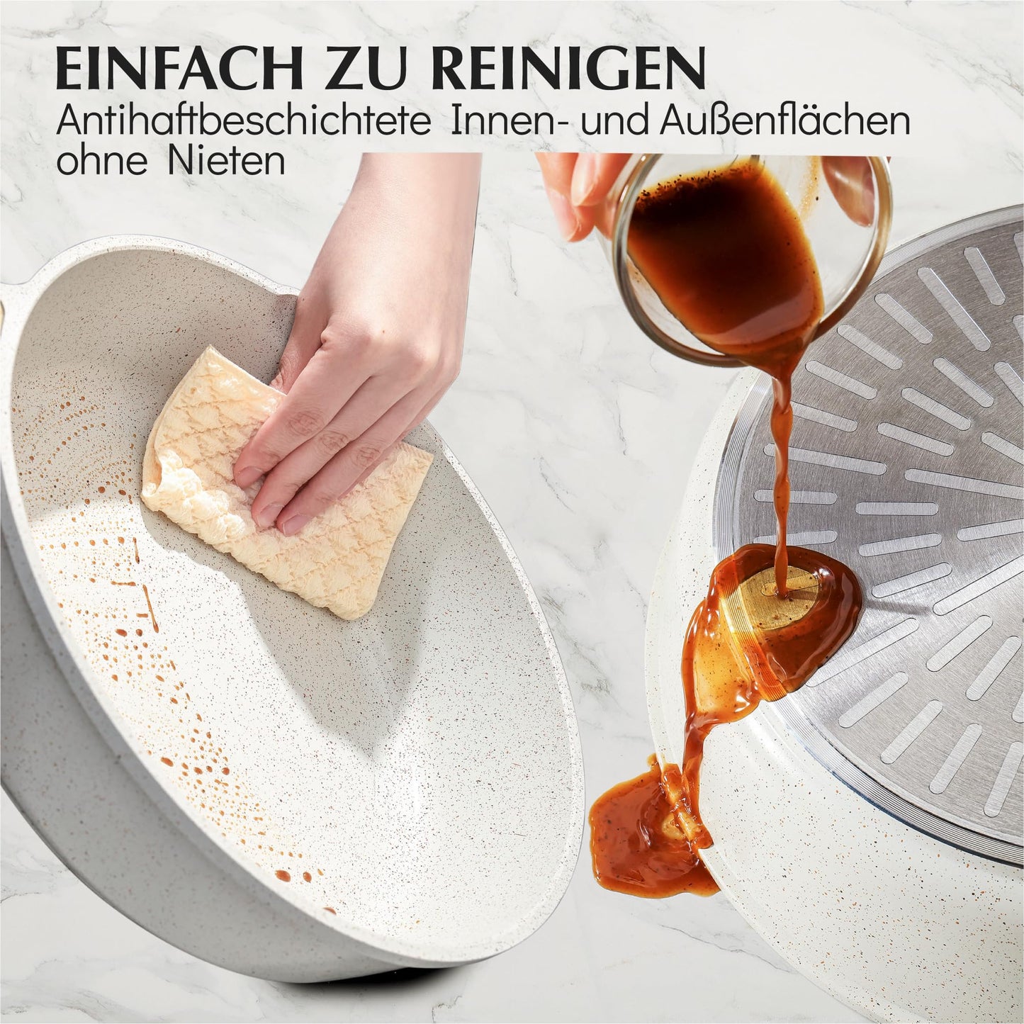 SENSARTE Antihaft Keramik Kochgeschirr Set 13 teilig, Gesundes Topf Pfannen Set, Ungiftiges Kochtopfsets mit Stay Cool Griffen, Silikonwerkzeugen und Topfschutz, PFAS und PFOA frei