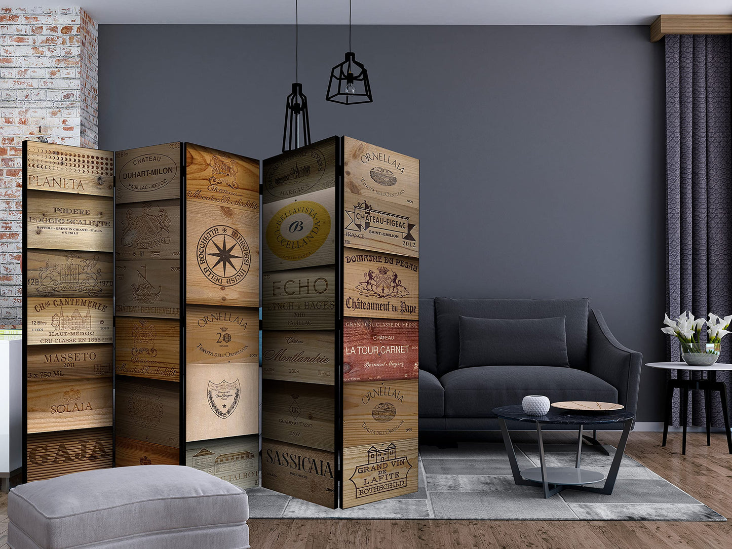 murando Akusticher Raumteiler Retro Vintage Foto Paravent 225x172 cm beidseitig auf Vlies-Leinwand Bedruckt Akustikschaum Trennwand Spanische Wand Sichtschutz Home Office Holzoptik f-A-0540-z-c