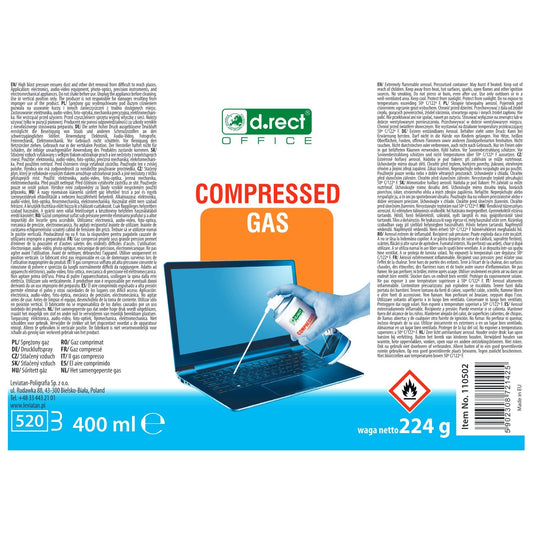 D.RECT Druckluftspray 400ml - Air Duster Spray für PC, Reinigungsset Druckluftreiniger - Compressed Air für die Reinigung von Tastatur, Computer, Kamera, Handy