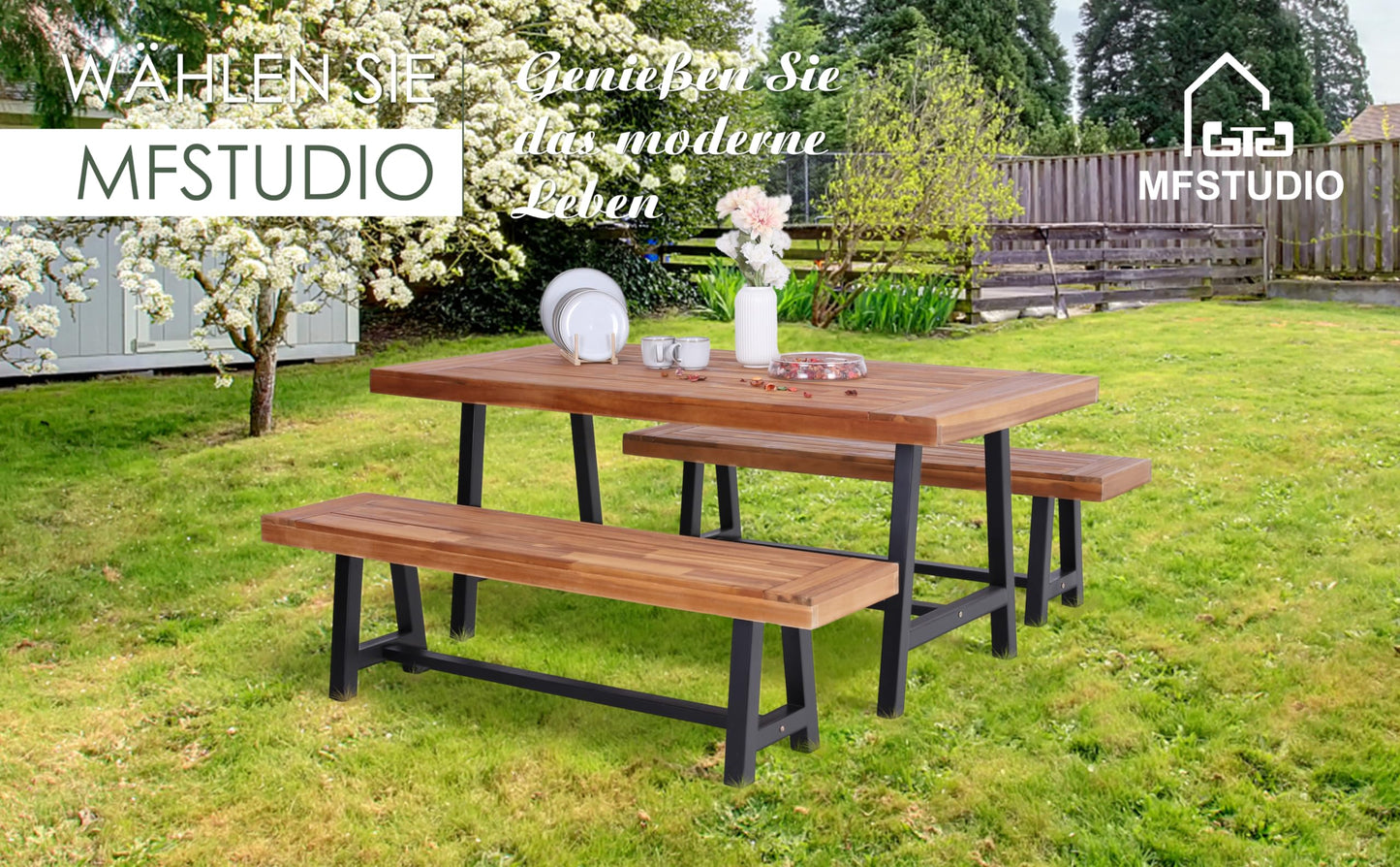 MFSTUDIO Gartenbank Wetterfest 3 Sitzer, 100% Akazienholz Parkbank, Oberfläche Vorbehandelt mit Öl, Outdoor Garten Terrasse Park Balkon Sitzbank, Farbe Teak (1)