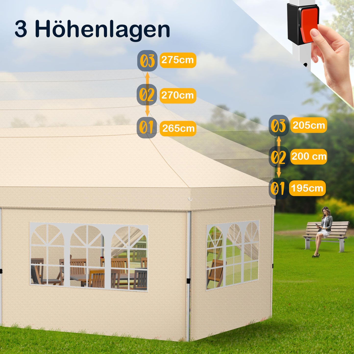 KESSER® Pavillon Faltpavillon 6x3m Festzelt mit 6 abnehmbaren Seitenwänden | Gartenzelt Höhenverstellbar & Wasserdicht + Tasche Bodenanker | Pop-Up Klicksystem UV-Schutz 50+ Partyzelt Beige