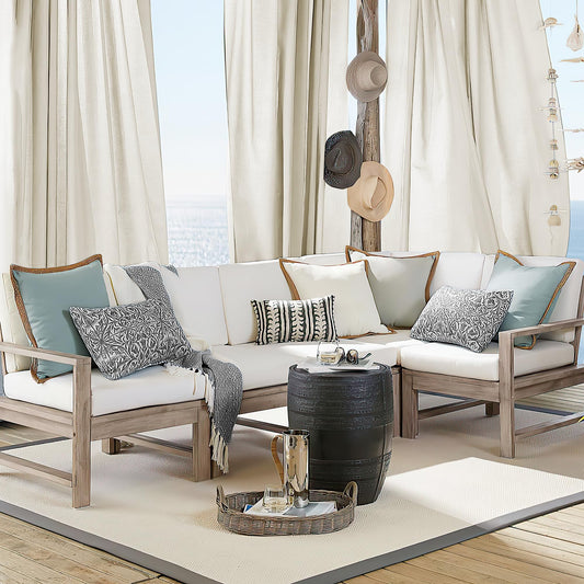 PONY DANCE Outdoor Vorhang mit Ösen 2er Set Terrasse Vorhänge Leinen Boho Outdoor Gardinen Beige Halbtransparent Outdoorvorhänge für Draußen & Pavillon, H 213 x B 140 cm