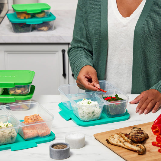 Sistema NEST IT Frischhaltedosen für Meal Prep | 1,9 L | luftdichte Vorratsdosen mit Fächern und Deckeln | Brotdosen für Pause | BPA-frei | grün | 5 Stück