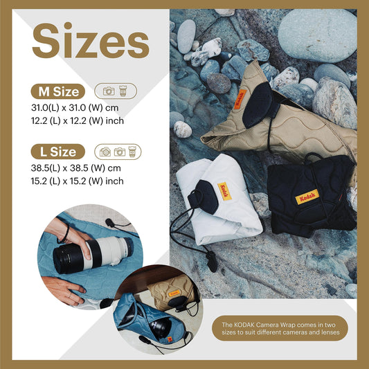 KODAK Camera Wrap Einschlagtuch Kamera, Größe L 38.5x38.5 cm-wasserabweisendes,kratzfestes und staubfreies Schutzhülle Protective Wrap für Spiegelreflexkameras und Teleobjektive(Hellgrau)[EIN Artikel]