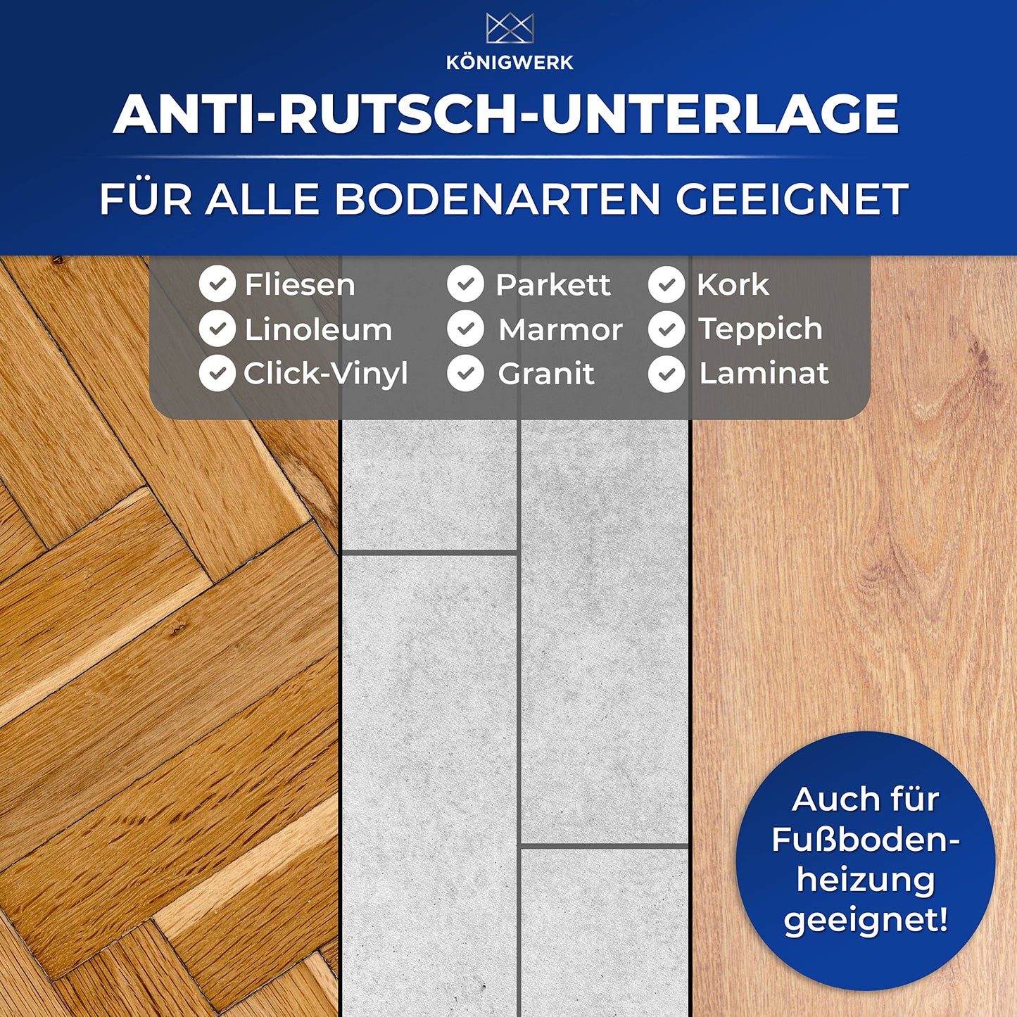 Königwerk Teppich Antirutschunterlage (50 x 80 cm) - Ohne Weichmacher - Extra sichere Antirutschmatte für Teppich und alle Böden - Perfekte Anti Rutsch Teppichunterlage