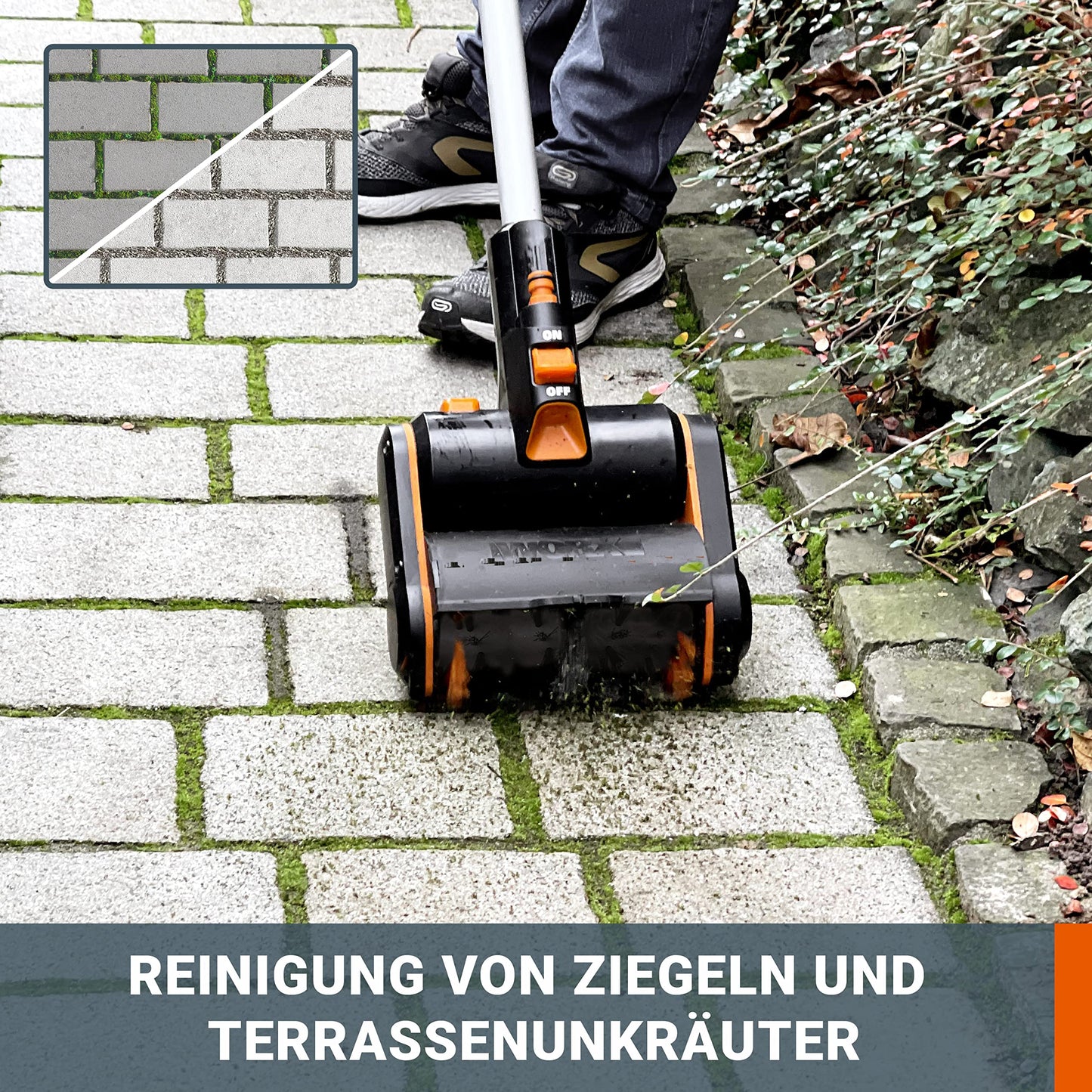 WORX WG441E.9 Akku-Multi-Bürste 20V -multifunktionale Oberflächenbürste für Stein-& Holfzflächenreinigung & Unkrautentfernung -integrierter Wasseranschluss -PowerShare kompatibel-ohne Akku & Ladegerät