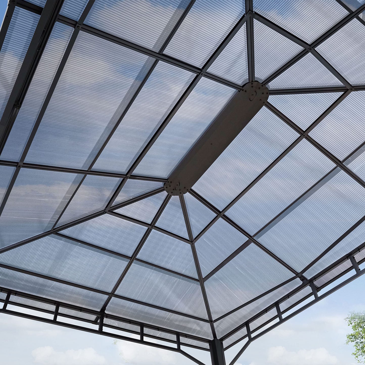 TOOLPORT Gartenpavillon 3x4 m wasserdicht ALU Deluxe Polycarbonat Dach ca. 8mm Pavillon 4 Seitenteile Partyzelt grau 9x9cm Profil