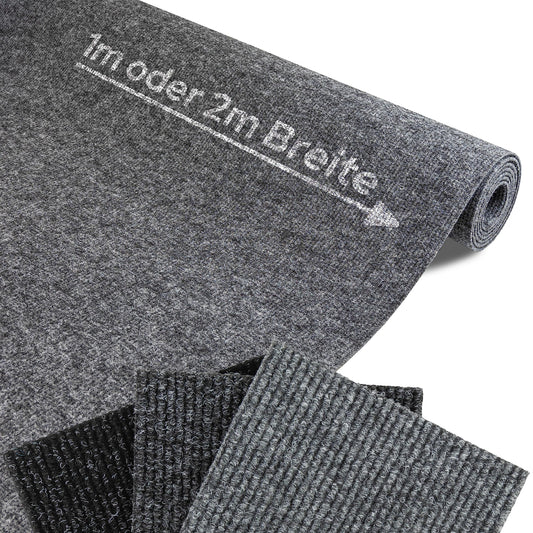 Primaflor Rips-Nadelfilz als Meterware - GLADIATOR, Grau, 2,00m x 7,00m, Schwer Entflammbarer, Gerippter Bodenbelag. Robuster Teppich-Boden