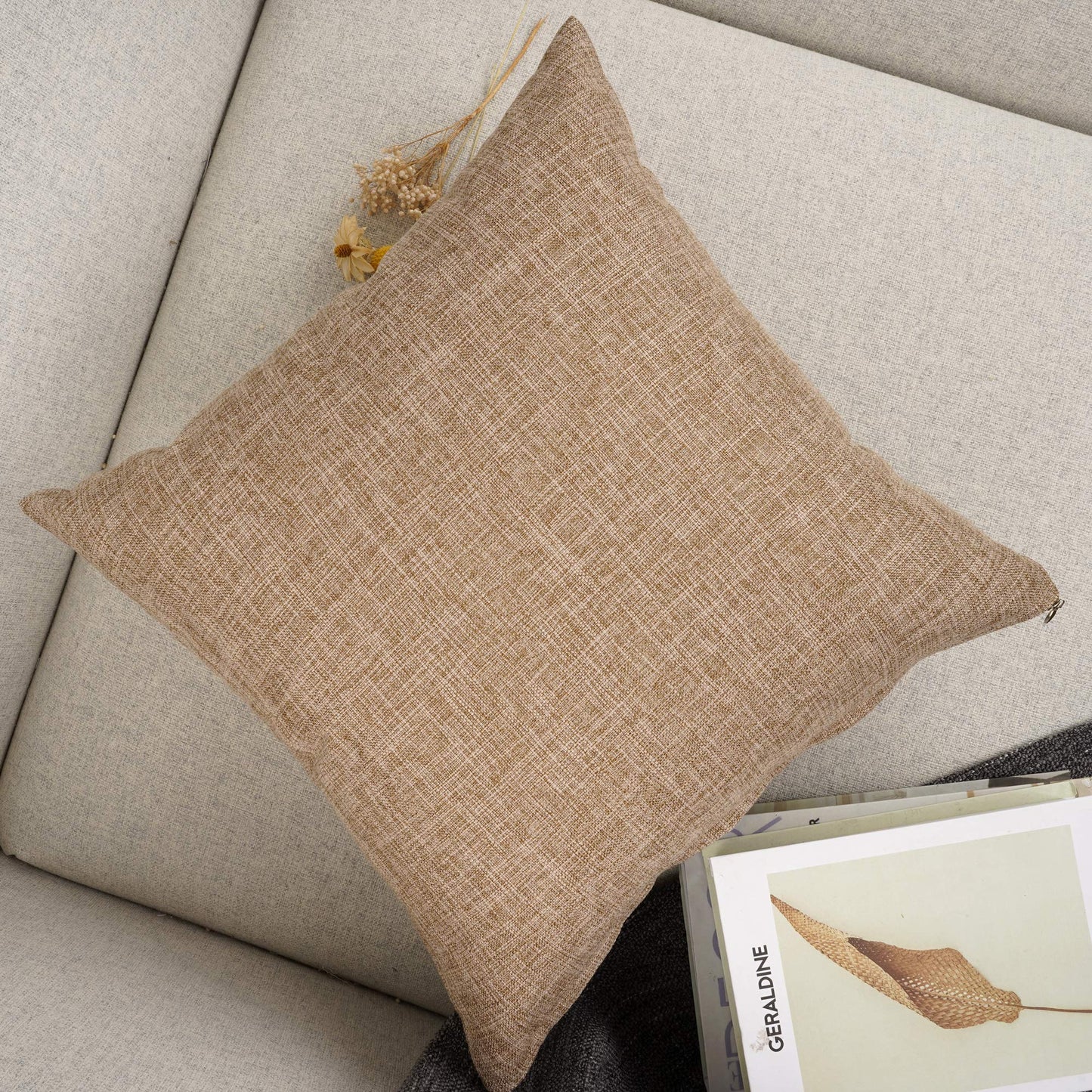 YOUR SMILE Dekorativer Kissenbezug aus Baumwollleinen, einfarbig, für Couch, Sofa, Bett, 55,9 x 55,9 cm, Khaki