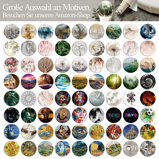 murando - runde Bilder Landschaft Fuchsia 80x80 cm Leinwandbild 1 tlg Kunstdruck modern Wandbilder XXL Wanddekoration Design Wand Bild Wiese Gebirge Natur Sonnenaufgang c-B-10005-bc-a