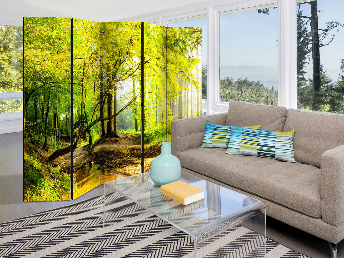 murando - Paravent Raumteiler Innen Natur 225x172 cm einseitig auf Vlies-Leinwand Bedruckt Trennwand Spanische Wand Sichtschutz Raumtrenner Home Office Wald c-B-0354-z-c