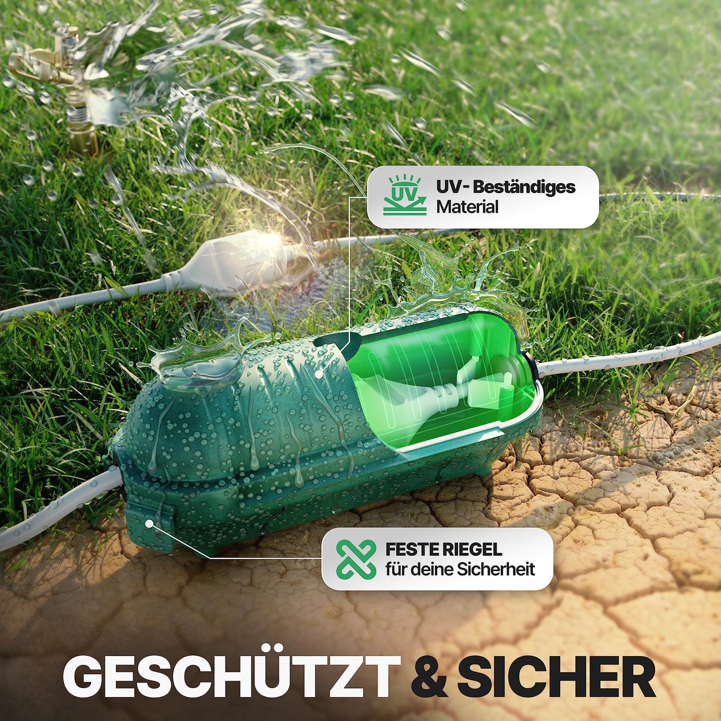 Adlerfokus Kabelbox wasserdicht IP44 [Das Original] Safe Box - Sicherheitsbox - Outdoor Box wasserdicht - Steckerschutz aussen wasserdicht - Wetterfeste Elektrobox - Schutzbox