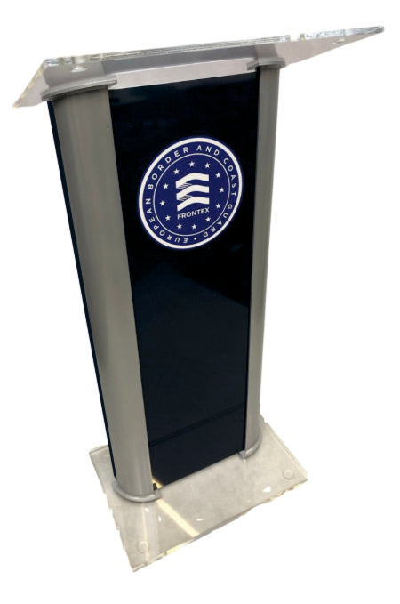 Rednerpult BERLIN – elegantes Rednerpult aus Aluminium und Acryl